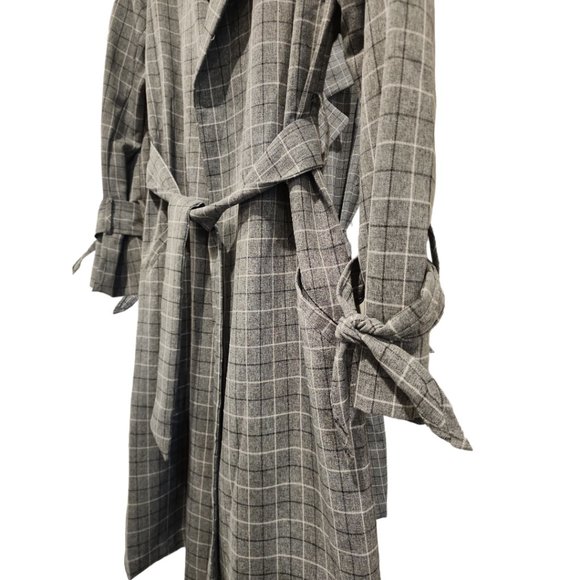 SOLD Grey plaid striped trench coat jacket - Picture 3 of 3